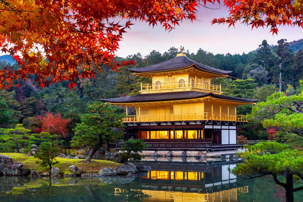 the golden pavilion. kinkakuji temple in autumn, kyoto in japan.